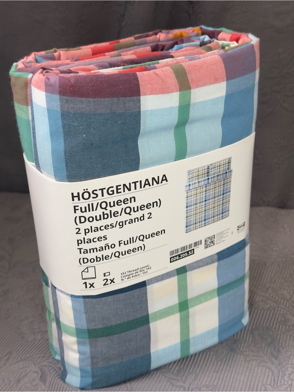 Ikea HOSTGENTIANA Full/Queen Duvet Cover w/ Pillowcases Bed Set Multicolor/Check